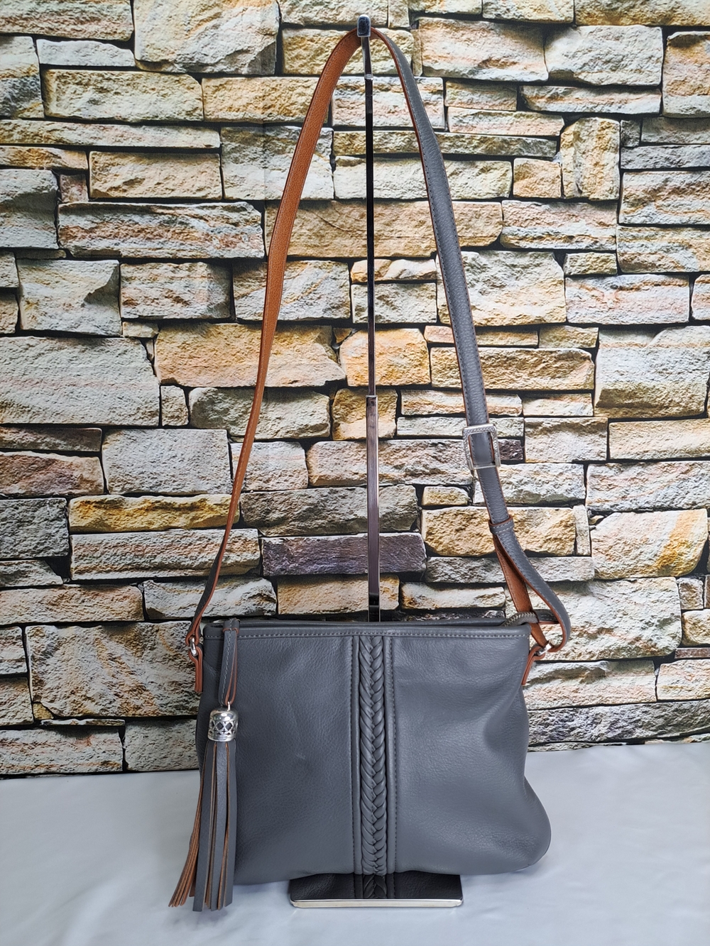 'BRIGHTON 'QUEEN OF LOVE' Leather Crossbody Adjustable Strap Top-Zip Tassel Pull